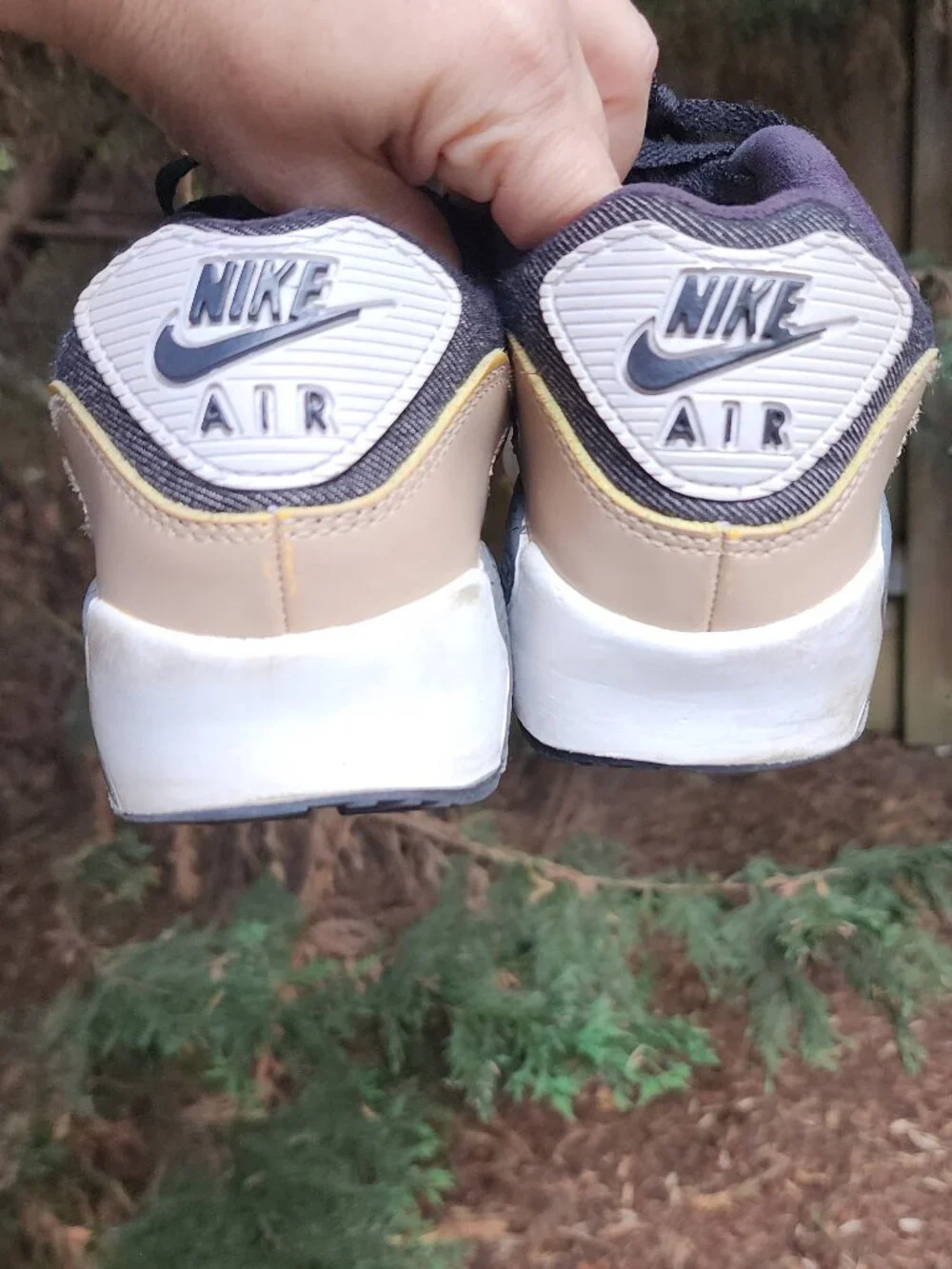 Nike 7 youth, 8.5 Women's Air Max 90 tan suede, black denim & leather